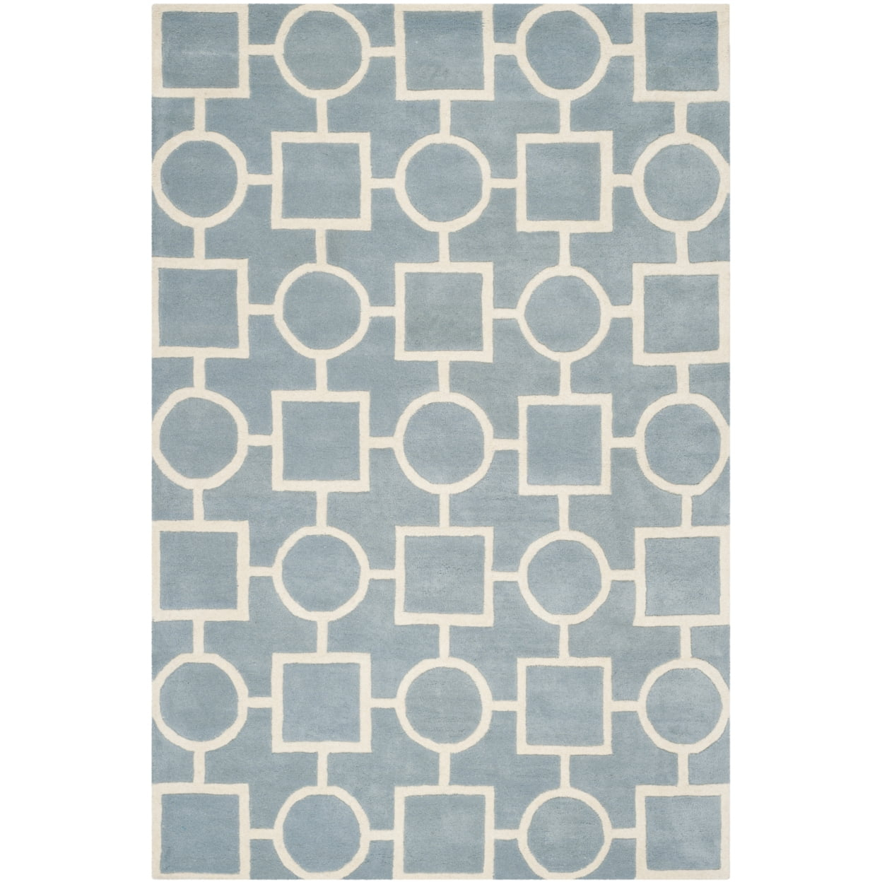 SAFAVIEH Chatham Francis Geometric Shapes Wool Area Rug, Blue/Ivory, 6' x 9'