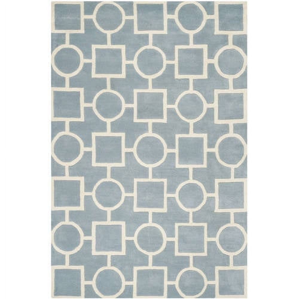 SAFAVIEH Chatham Francis Geometric Shapes Wool Area Rug, Blue/Ivory, 6' x 9'