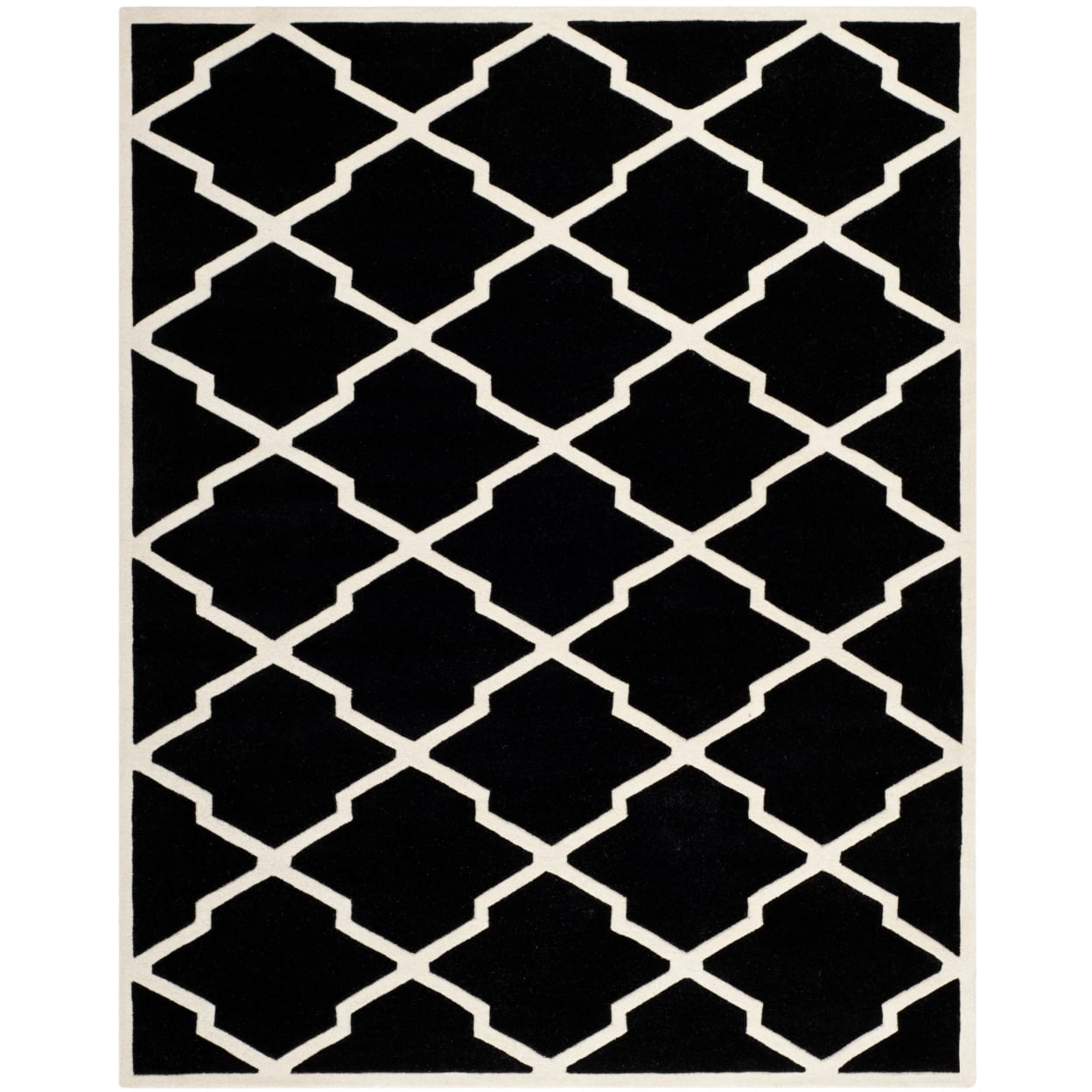 SAFAVIEH Chatham Franklin Geometric Quatrefoil Wool Area Rug, Black/Ivory, 8' x 10'