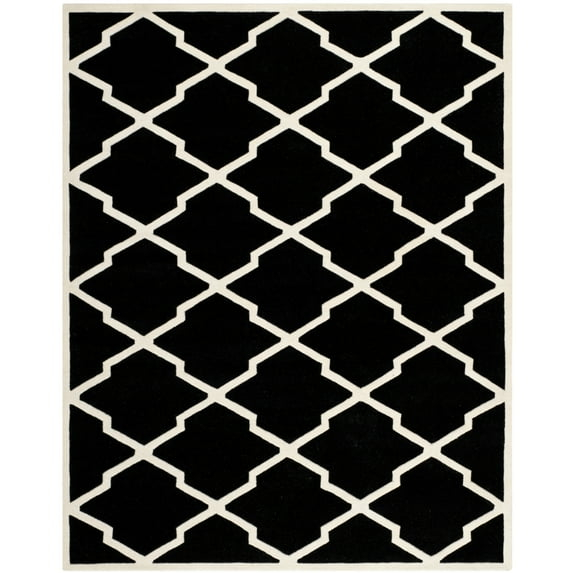 SAFAVIEH Chatham Franklin Geometric Quatrefoil Wool Area Rug, Black/Ivory, 8' x 10'