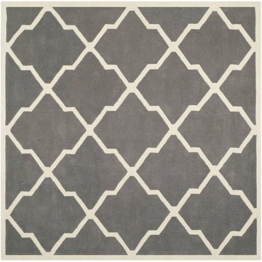 SAFAVIEH Chatham Franklin Geometric Wool Area Rug, Dark Grey/Ivory, 5' x 5' Square