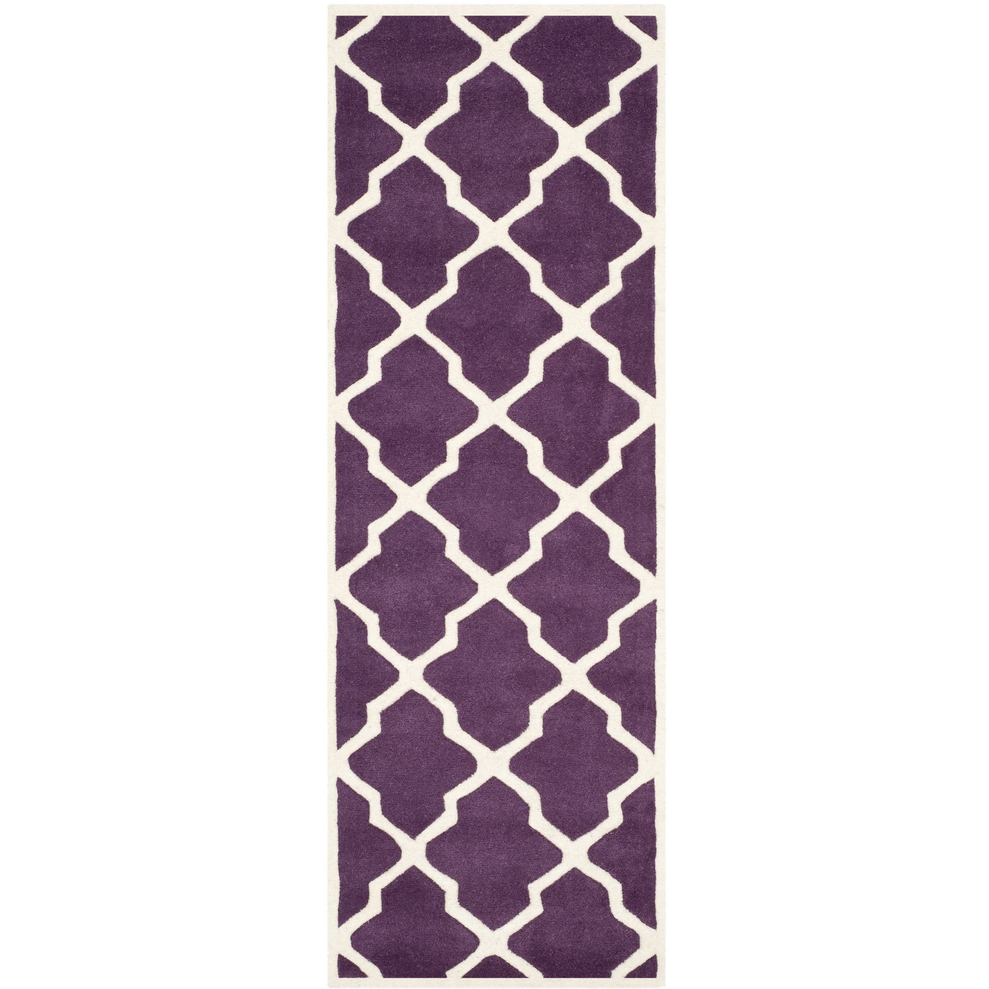 SAFAVIEH Chatham Franklin Geometric Quatrefoil Wool Runner Rug, Purple/Ivory, 2'3" x 9'
