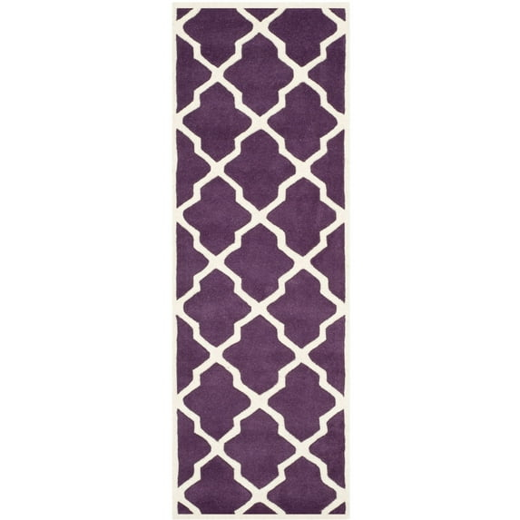 SAFAVIEH Chatham Franklin Geometric Quatrefoil Wool Runner Rug, Purple/Ivory, 2'3" x 9'
