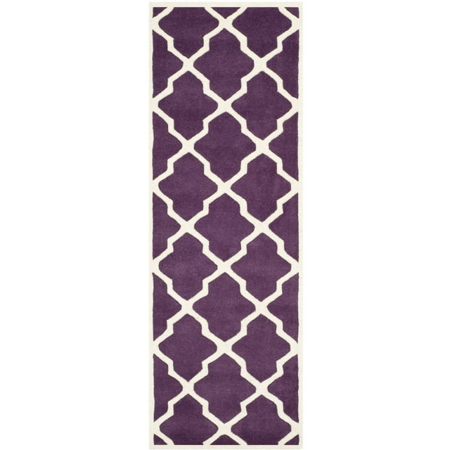 SAFAVIEH Chatham Franklin Geometric Quatrefoil Wool Runner Rug, Purple/Ivory, 2'3" x 9'