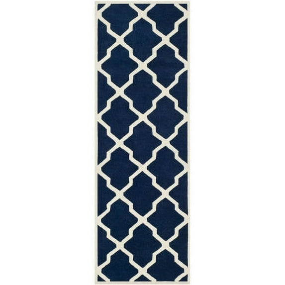 SAFAVIEH Chatham Franklin Geometric Wool Runner Rug, Dark Blue/Ivory, 2'3" x 7'