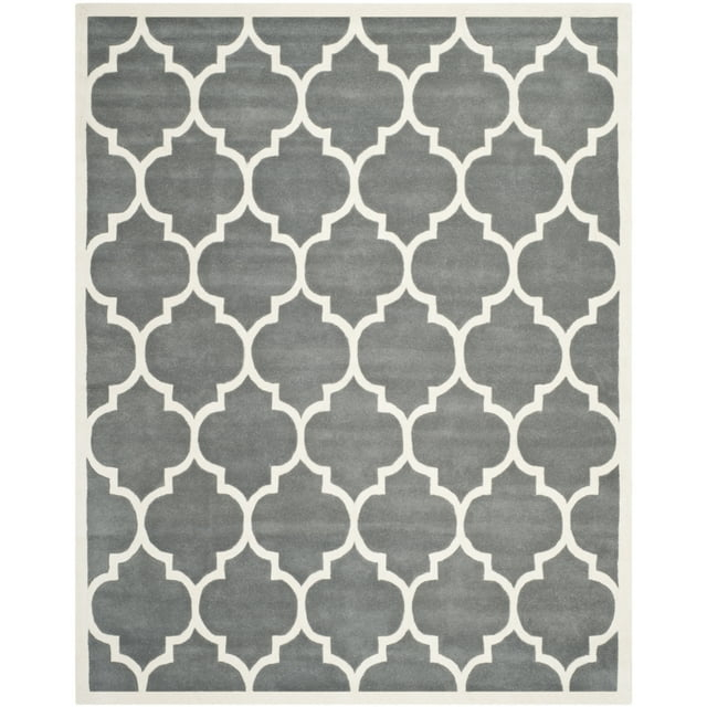 SAFAVIEH Chatham Gavin Geometric Wool Area Rug, Dark Grey/Ivory, 5' x 5' Square