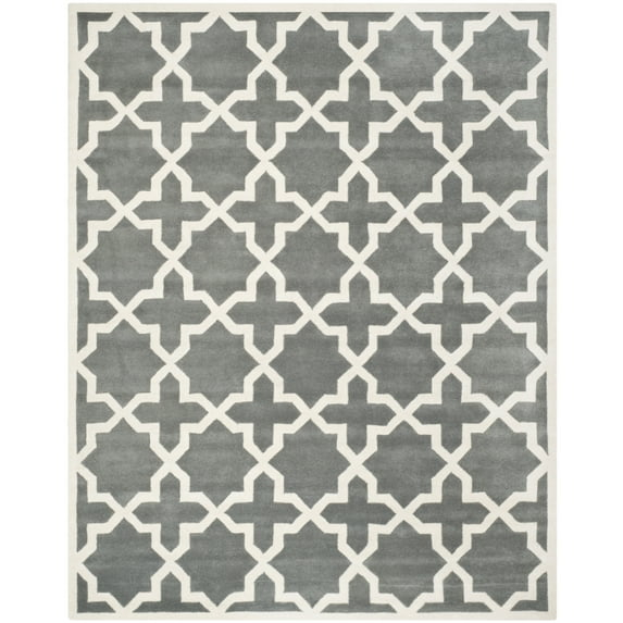 SAFAVIEH Chatham Giovanni Geometric Wool Area Rug, Dark Grey/Ivory, 4' x 6'