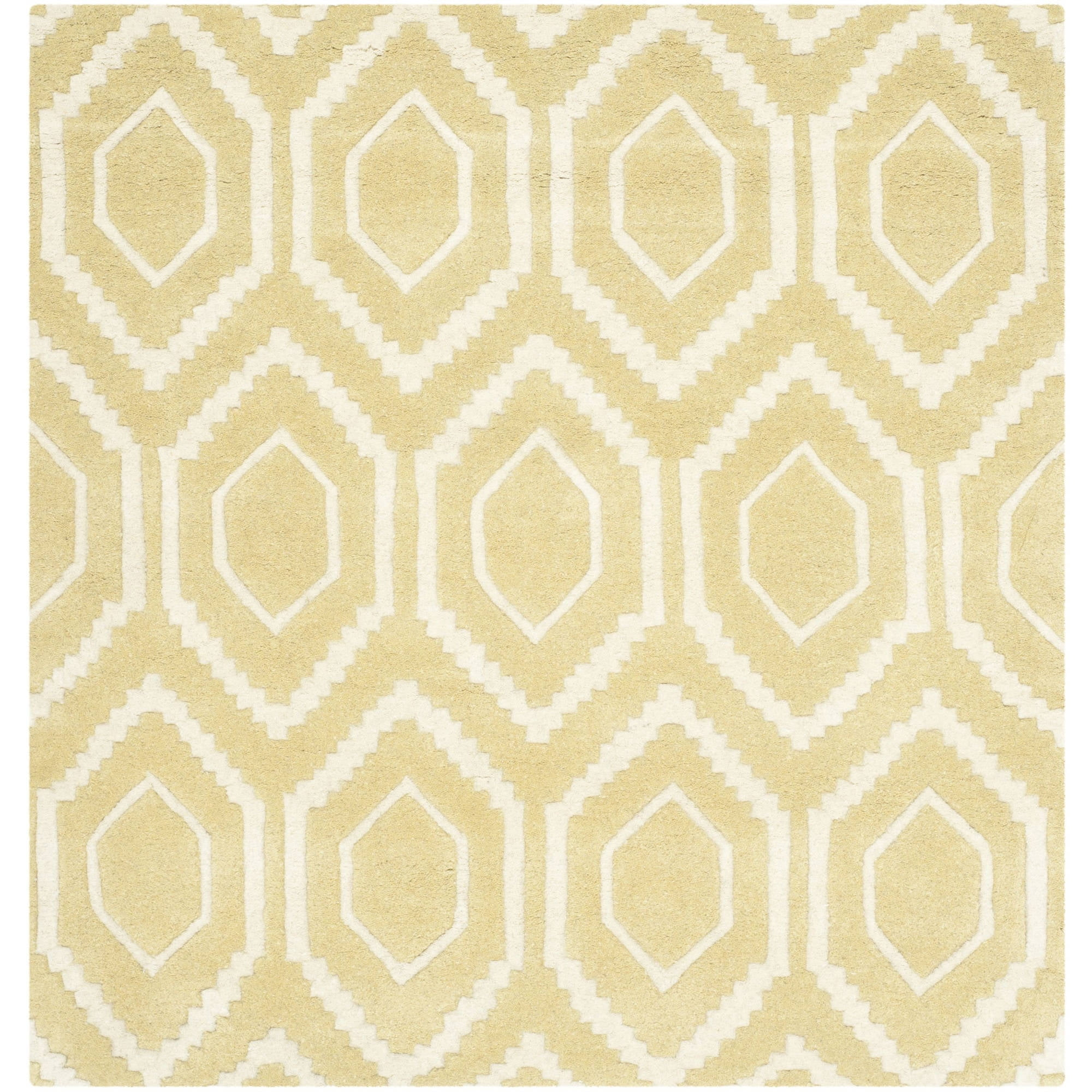 SAFAVIEH Chatham Graham Geometric Wool Area Rug, Light Gold/Ivory, 4' x 4' Square