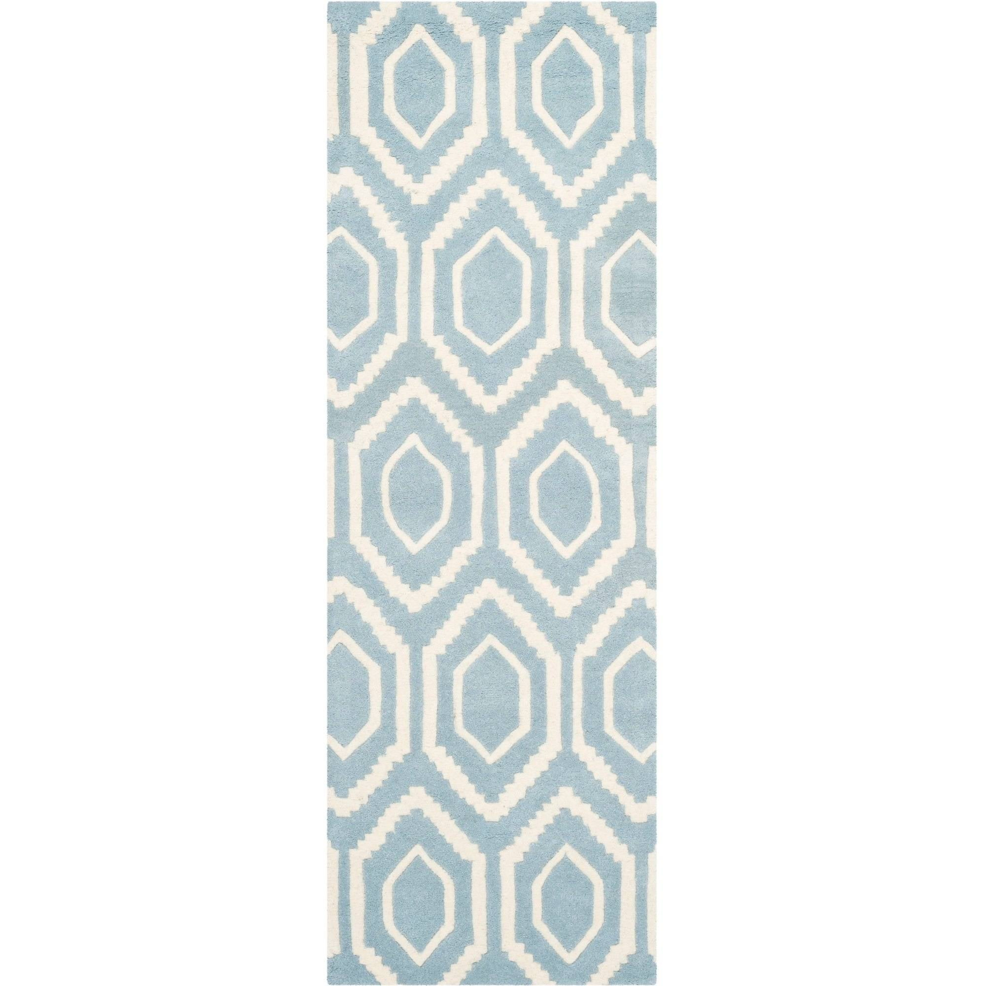 SAFAVIEH Chatham Graham Geometric Wool Runner Rug, Blue/Ivory, 2'3" x 11'