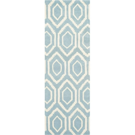 SAFAVIEH Chatham Graham Geometric Wool Runner Rug, Blue/Ivory, 2'3" x 11'