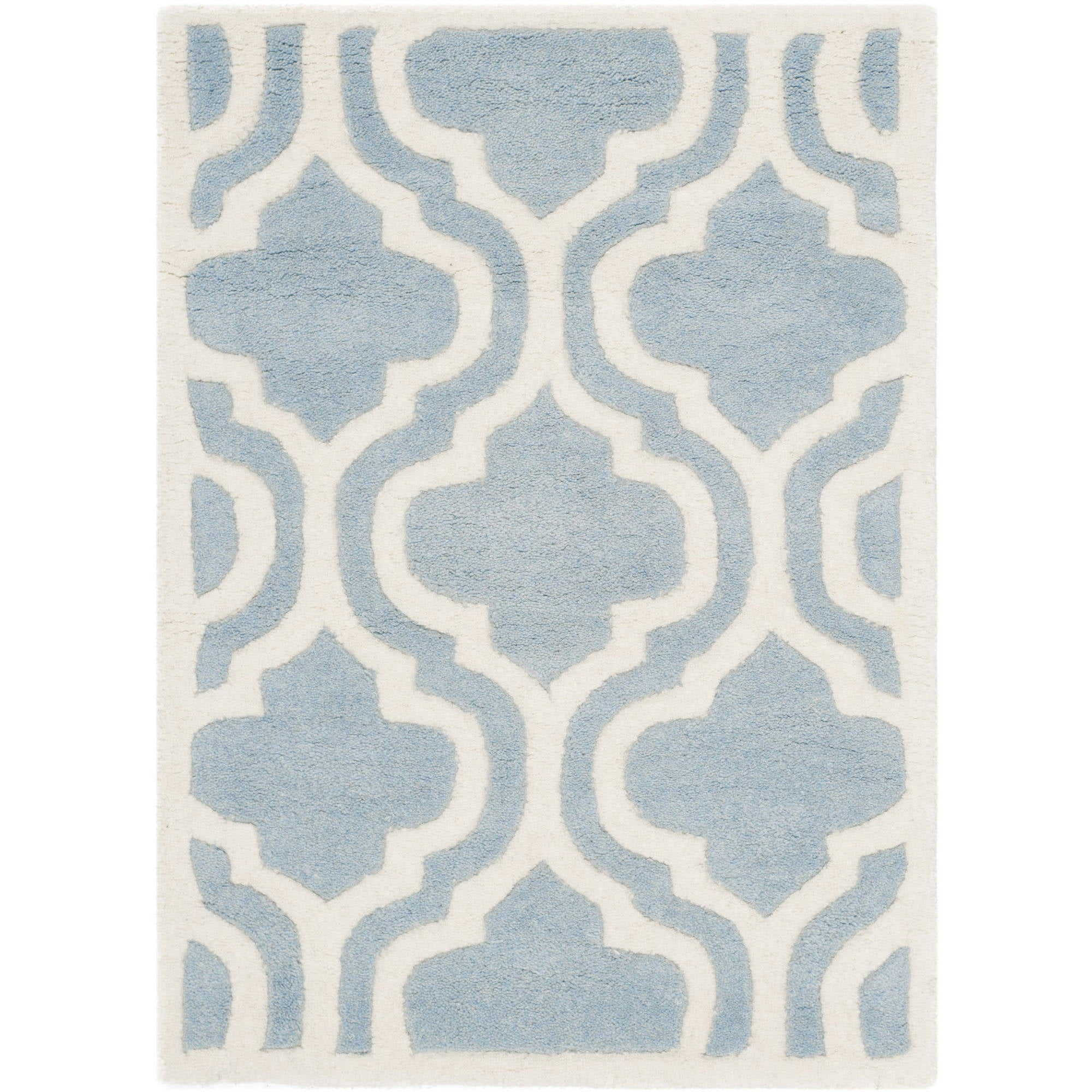 SAFAVIEH Chatham Henry Geometric Quatrefoil Wool Area Rug, Blue/Ivory, 3' x 5'