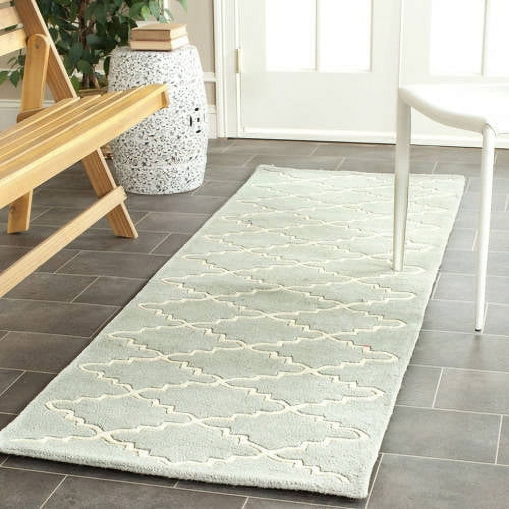 SAFAVIEH Chatham Howard Geometric Wool Runner Rug, Light Blue/Ivory, 2'3" x 5'