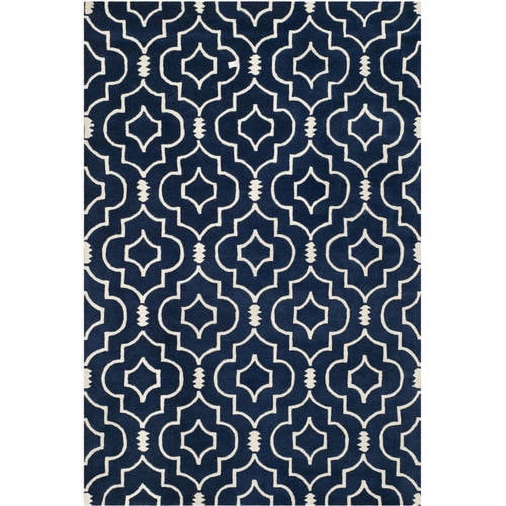 SAFAVIEH Chatham Xanthia Geometric Wool Area Rug, Dark Blue/Ivory, 5' x 8'