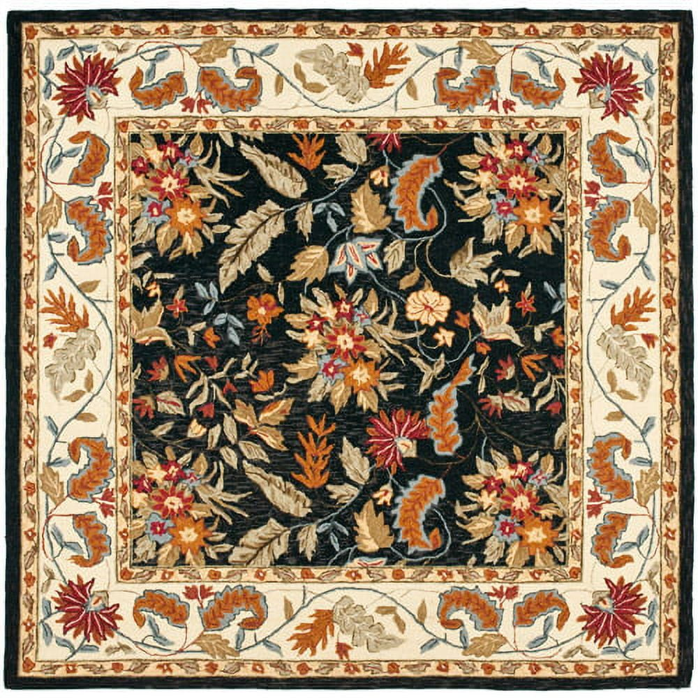 SAFAVIEH Chelsea Alaia Floral Wool Area Rug, Black, 6' x 6' Square
