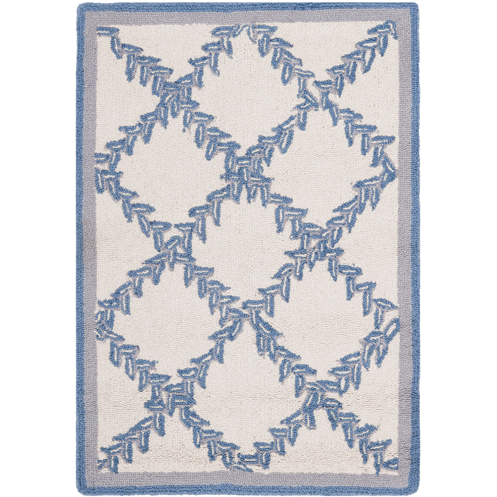 SAFAVIEH Chelsea Alecia Geometric Borders Wool Area Rug, Ivory/Light Blue, 2'6" x 4'