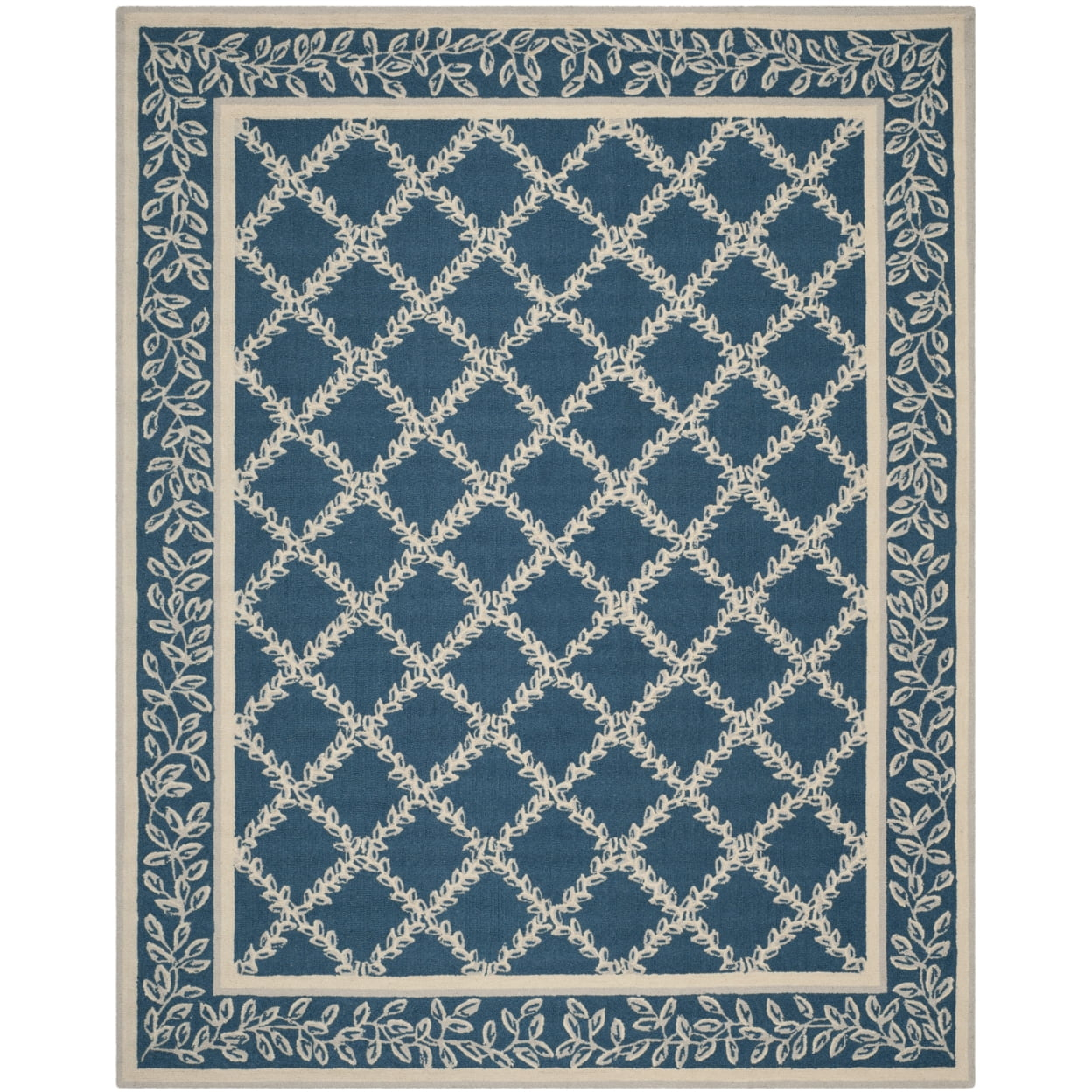 SAFAVIEH Chelsea Alecia Geometric Borders Wool Area Rug, Navy/Cream, 2'9" x 4'9"