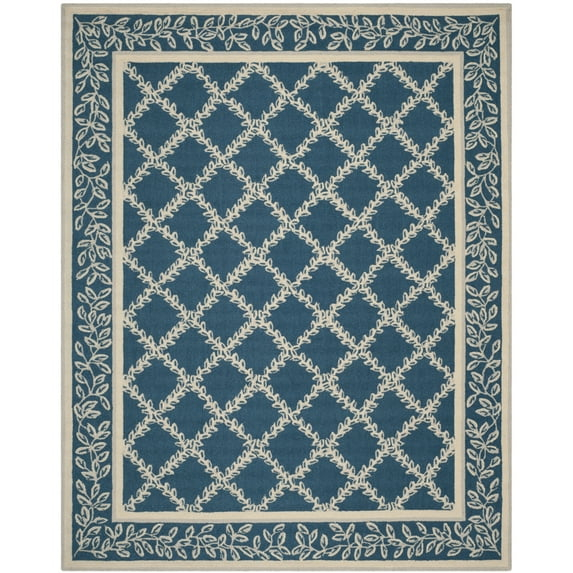 SAFAVIEH Chelsea Alecia Geometric Borders Wool Area Rug, Navy/Cream, 2'9" x 4'9"