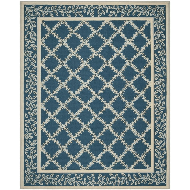 SAFAVIEH Chelsea Alecia Geometric Borders Wool Area Rug, Navy/Cream, 2'9" x 4'9"