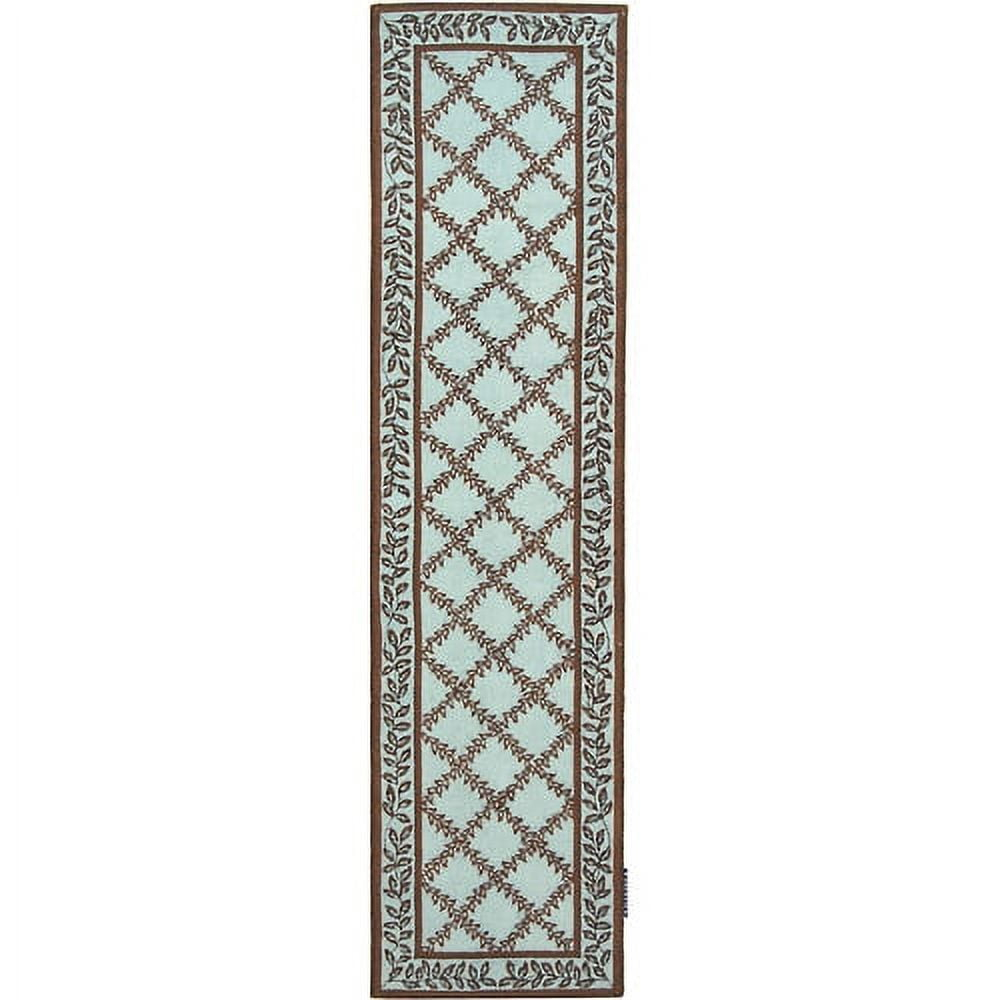 SAFAVIEH Chelsea Alecia Geometric Borders Wool Runner Rug, Blue/Brown, 2'6" x 8'