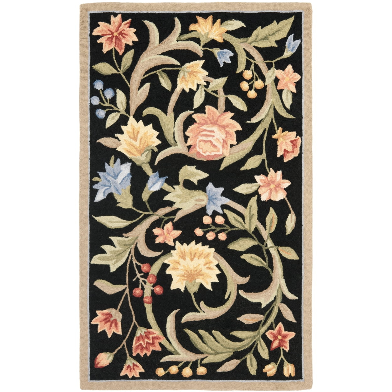 SAFAVIEH Chelsea Baxter Floral Wool Area Rug, Black, 4' x 4' Round