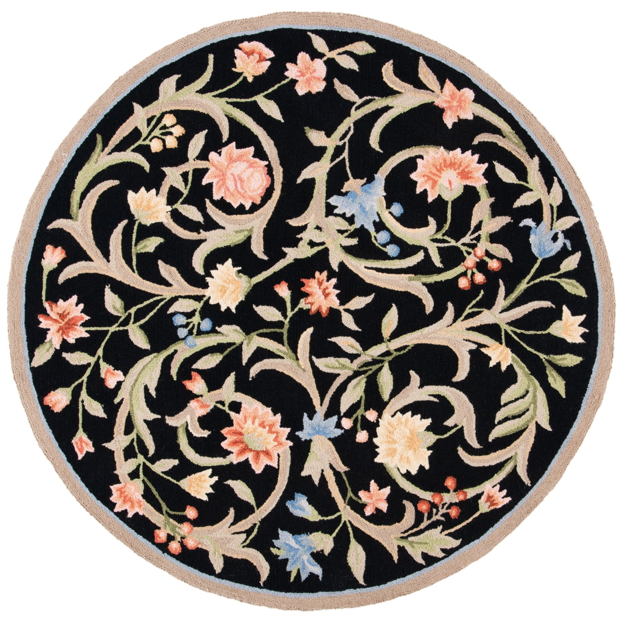 SAFAVIEH Chelsea Baxter Bordered Wool Area Rug, Black, 10' x 10' Round