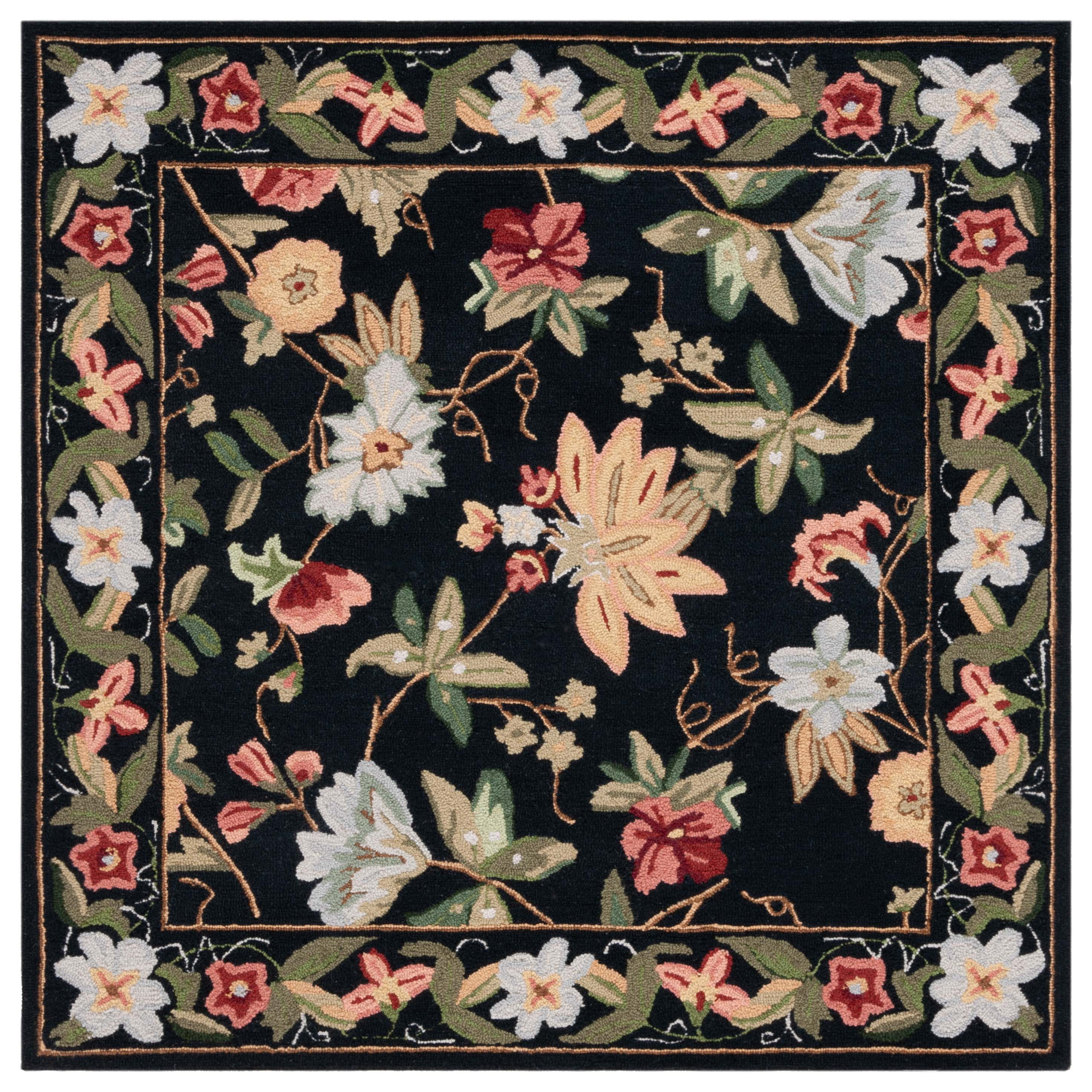SAFAVIEH Chelsea Gisselle Bordered Wool Area Rug, Black, 10' x 10' Square