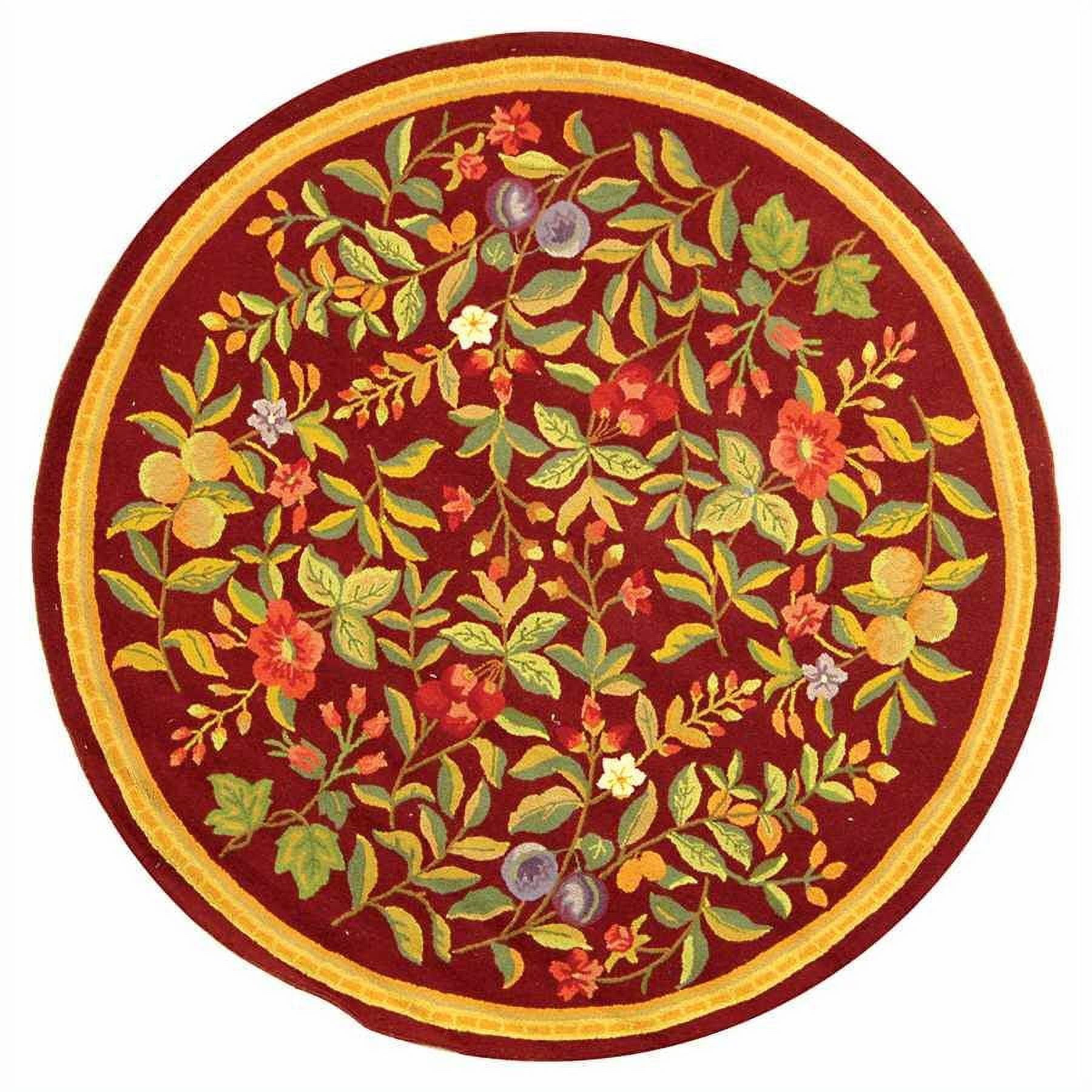 SAFAVIEH Chelsea Dania Floral Wool Area Rug, Burgundy, 5'6" x 5'6" Round