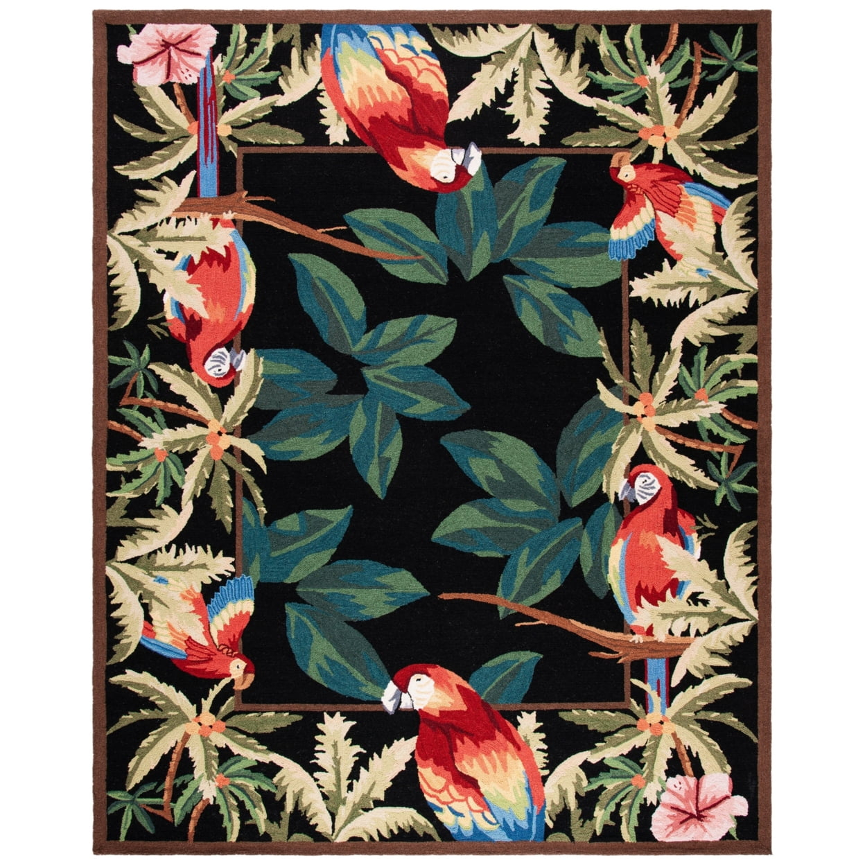 SAFAVIEH Chelsea Dewayne Parrot Lovers Wool Area Rug, Black, 3' x 3' Round