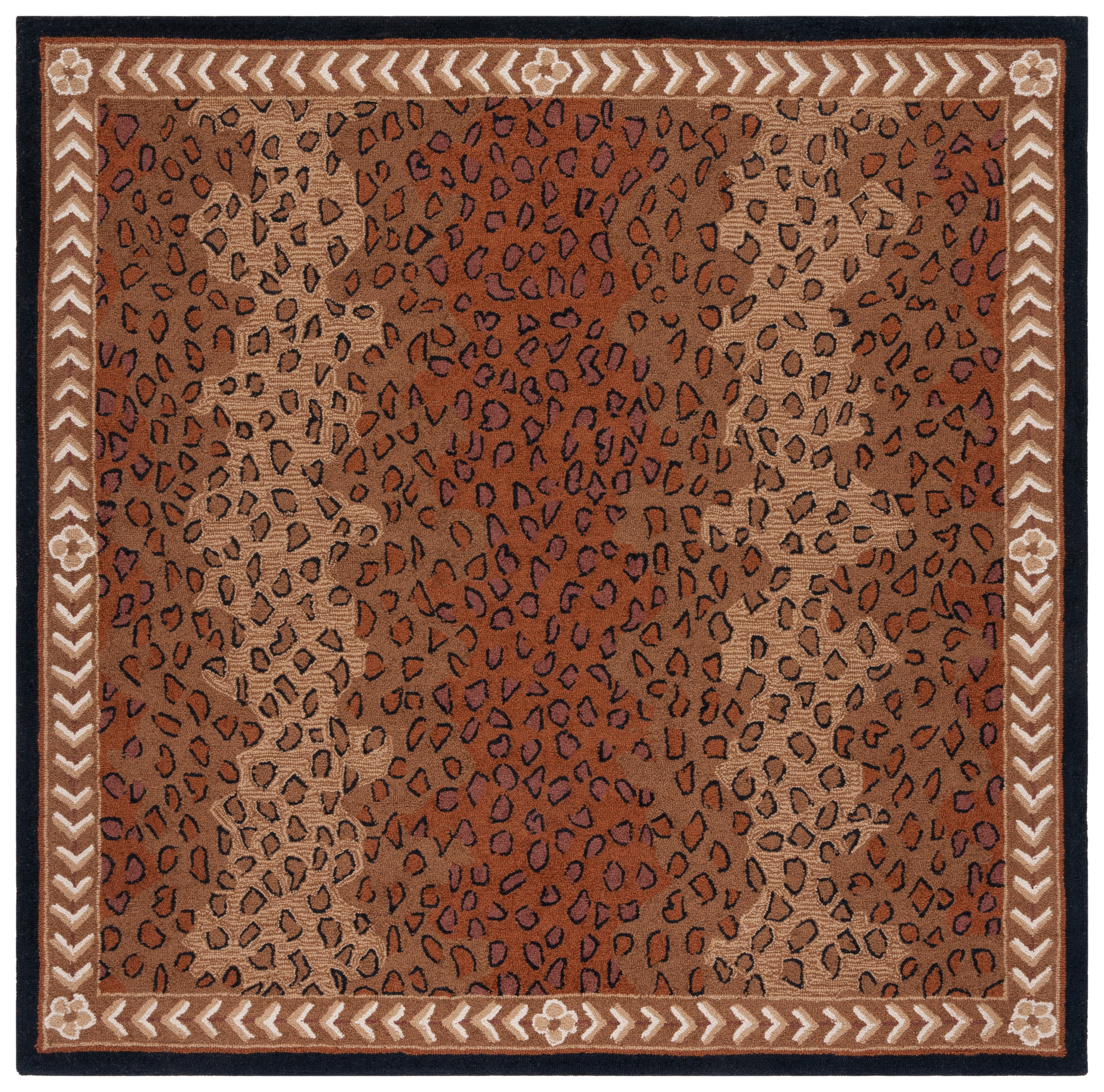 SAFAVIEH Chelsea Doriane Bordered Wool Area Rug, Black/Brown, 3' x 3' Square