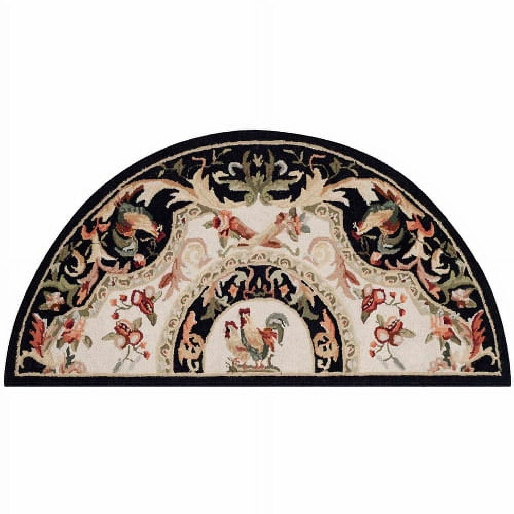 SAFAVIEH Chelsea Elinor Rooster Novelty Wool Area Rug, Ivory/Black, 2'6" x 5' Semicircle