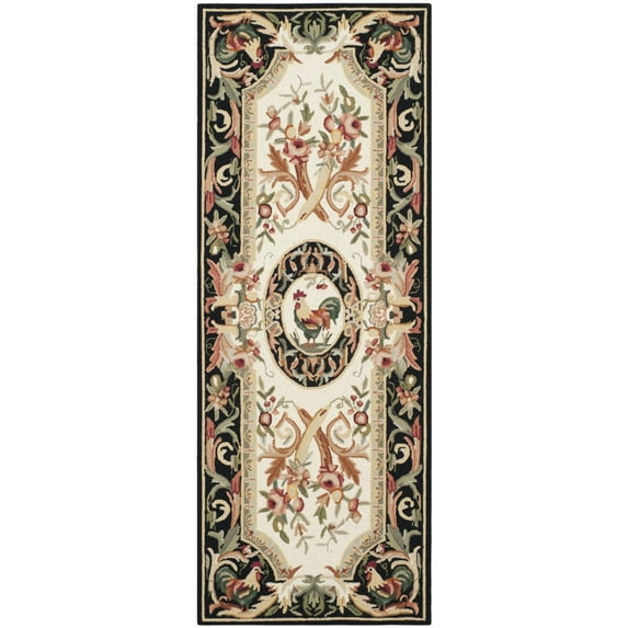 Chelsea HK48 Hand Hooked Runner Rug - Ivory/Black - 2'6"x10' - Safavieh.