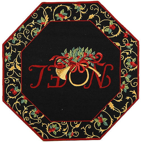 SAFAVIEH Chelsea Festive Noel Holiday Wool Area Rug, Black, 6' x 6' Octagon