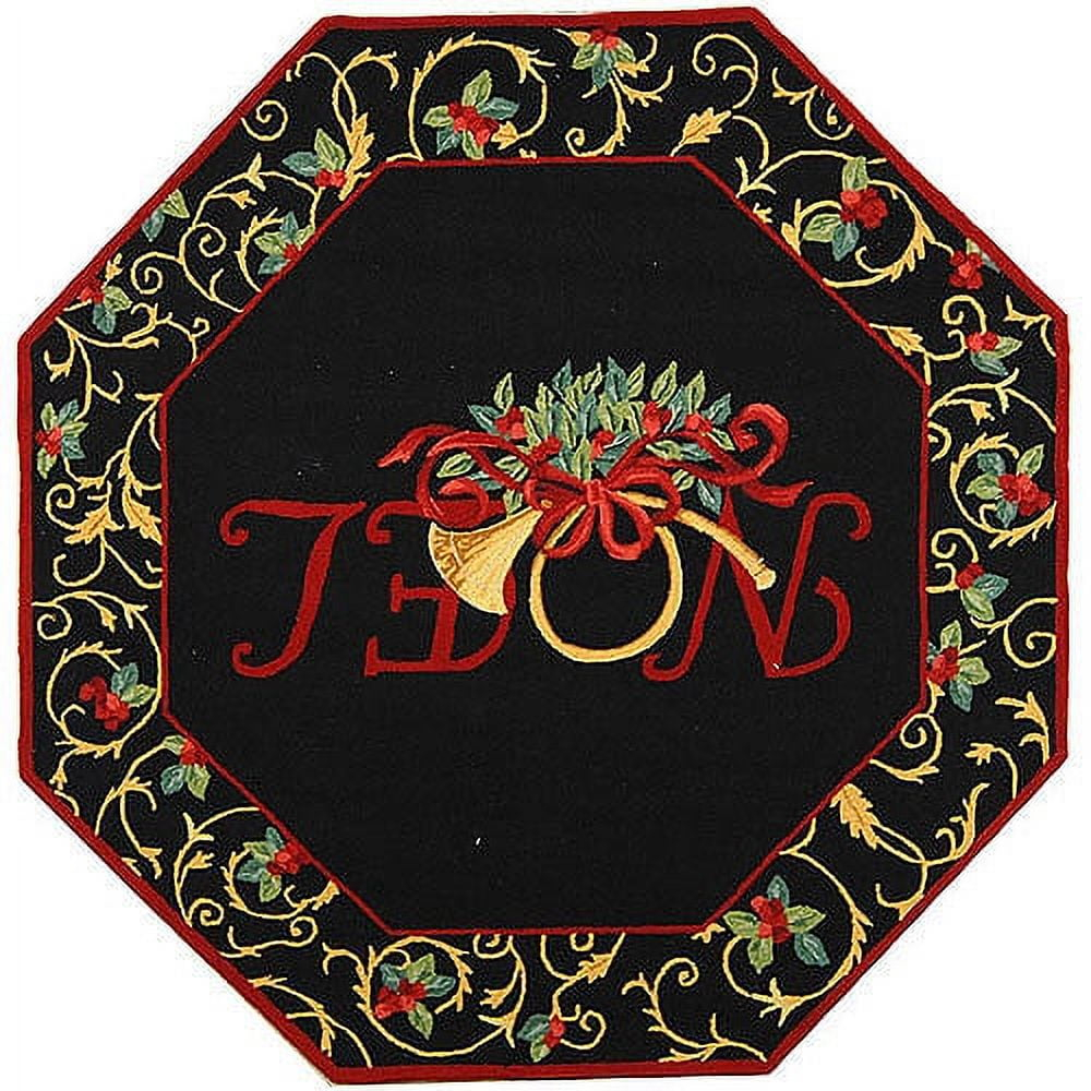 SAFAVIEH Chelsea Festive Noel Holiday Wool Area Rug, Black, 6' x 6' Octagon