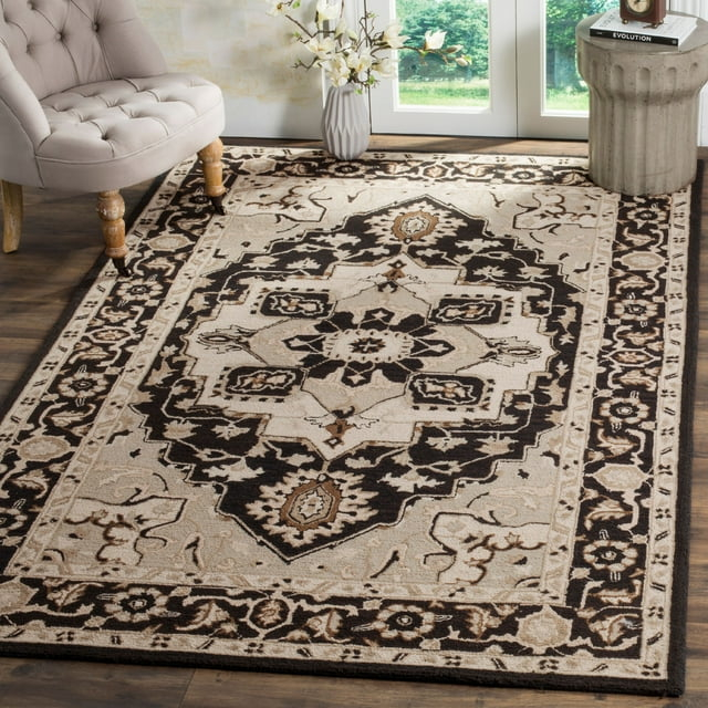 SAFAVIEH Chelsea Flowers Floral Wool Area Rug, Black/Natural, 5'3" x 8'3"