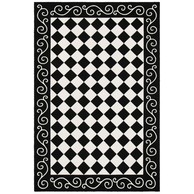 SAFAVIEH Chelsea Hollie Geometric Wool Area Rug, Black/Ivory, 4' x 4' Round