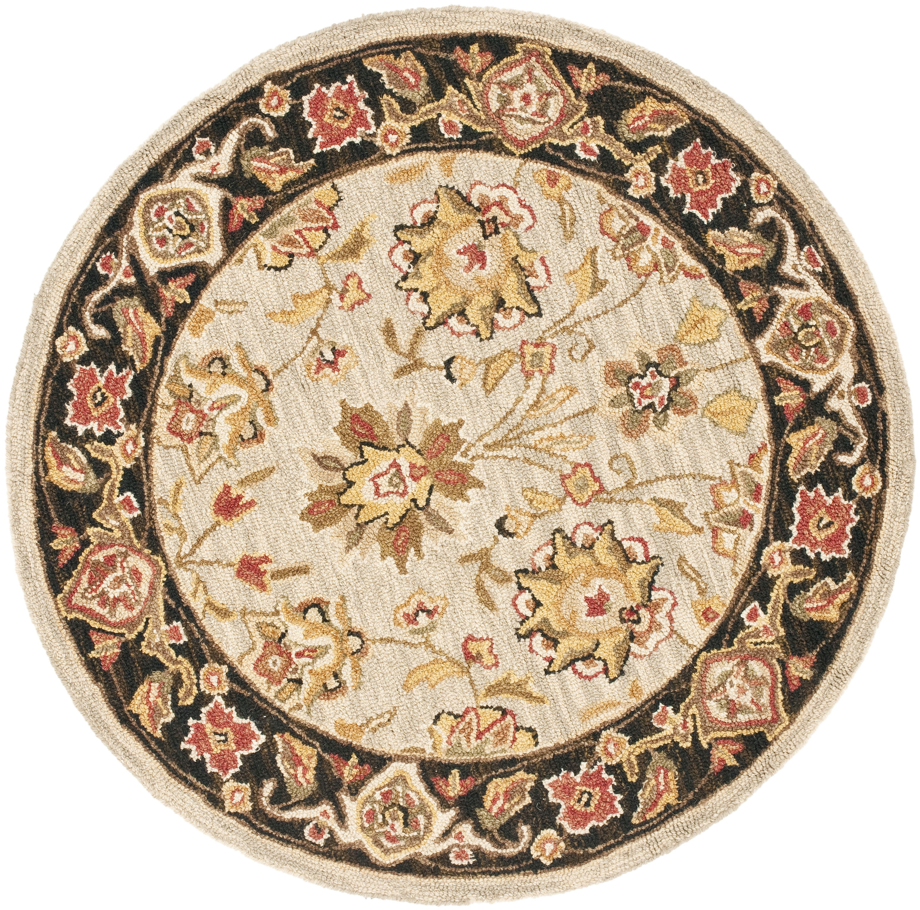 SAFAVIEH Chelsea Kaeden Floral Wool Area Rug, Light Blue/Black, 3' x 3' Round
