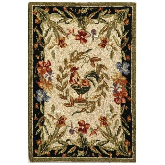 SAFAVIEH Chelsea Serenity Rooster Wool Area Rug, Cream/Black, 4' x 4' Round