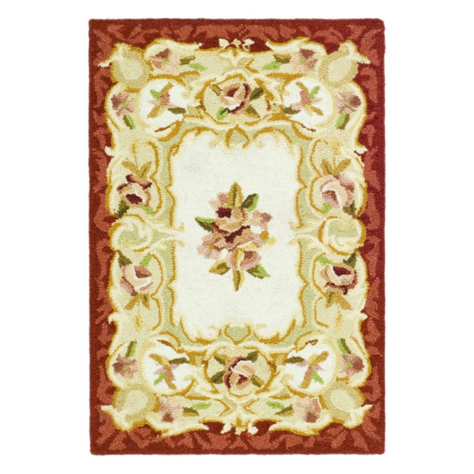 SAFAVIEH Chelsea Zoja Floral Wool Area Rug, Ivory/Burgundy, 8'9" x 11'9"