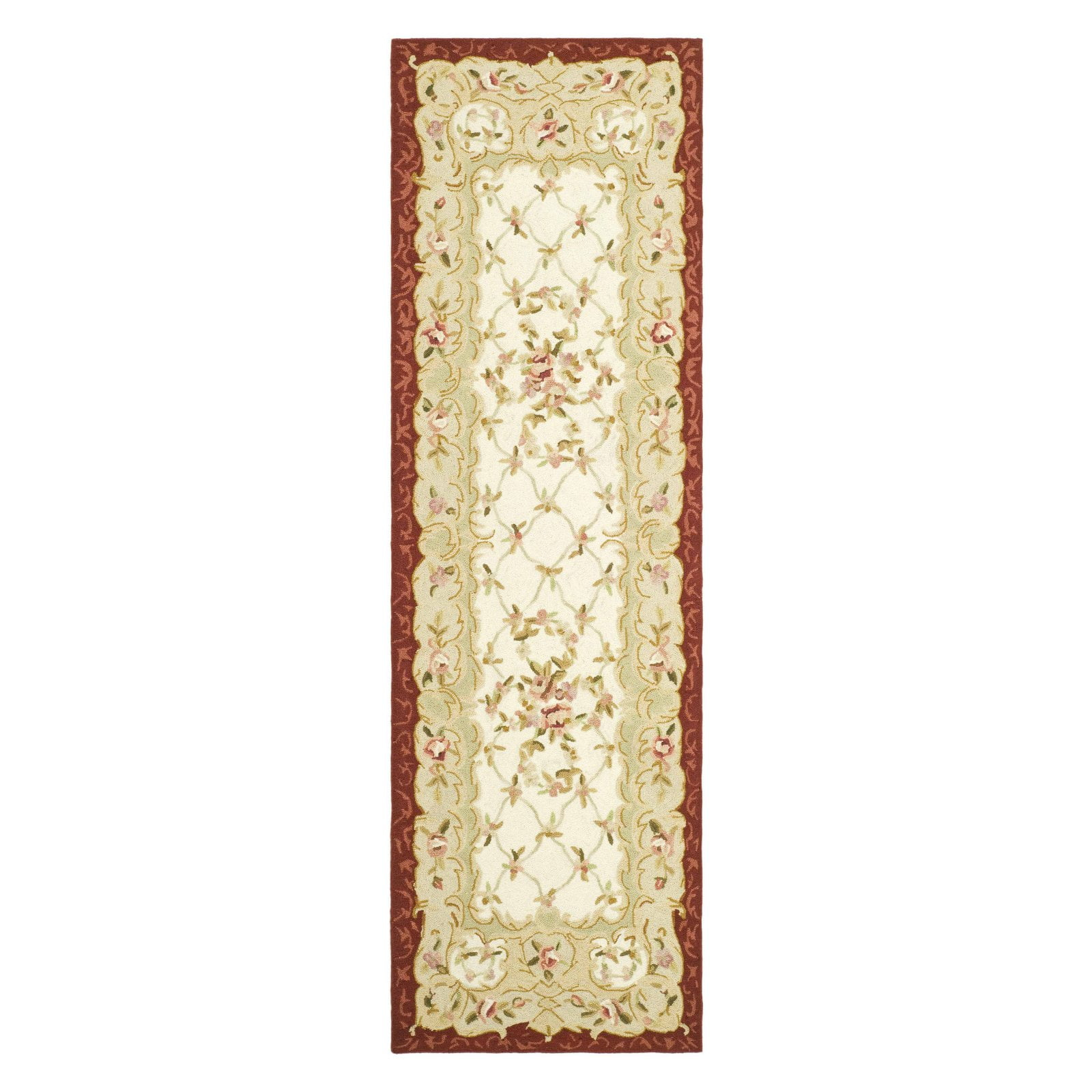 SAFAVIEH Chelsea Zoja Floral Wool Runner Rug, Ivory/Burgundy, 2'6" x 8'