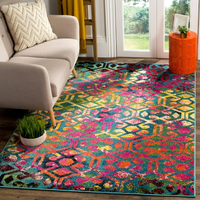 SAFAVIEH Cherokee Maitland Geometric Area Rug, Light Blue/Fuchsia, 4' x 6'