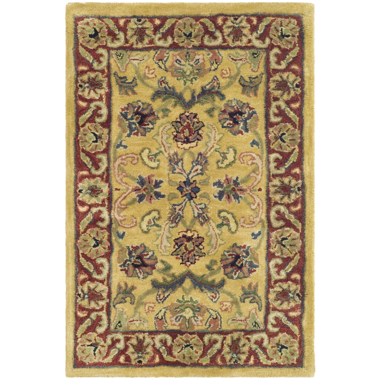 SAFAVIEH Classic Nicholas Floral Bordered Wool Area Rug, Gold/Red, 2'3" x 4'