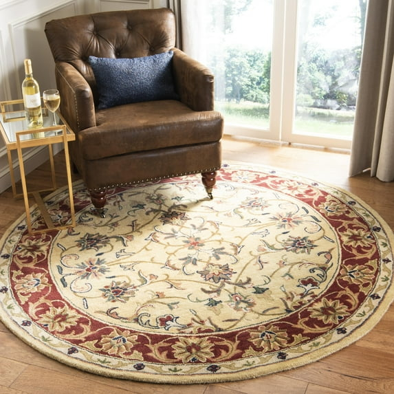 SAFAVIEH Classic Nicholas Floral Bordered Wool Area Rug, Gold/Red, 8' x 8' Round