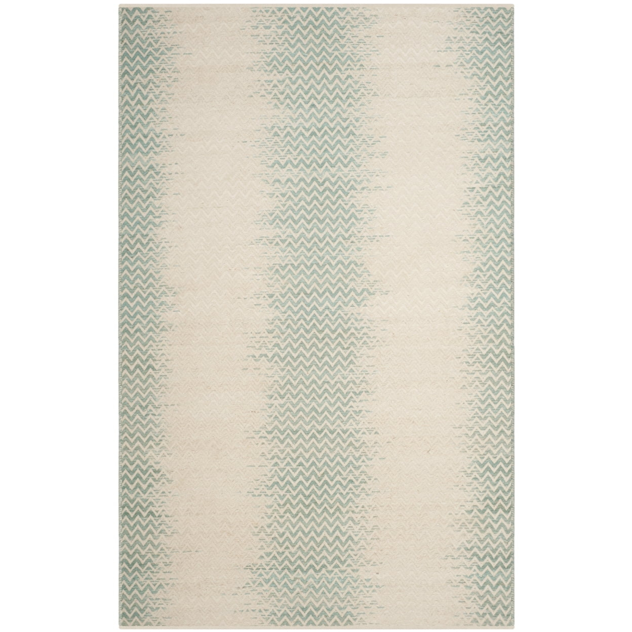 SAFAVIEH Cotton Kilim Otis Overdyed Chevron Cotton Area Rug, Light Green/Ivory, 4' x 6'