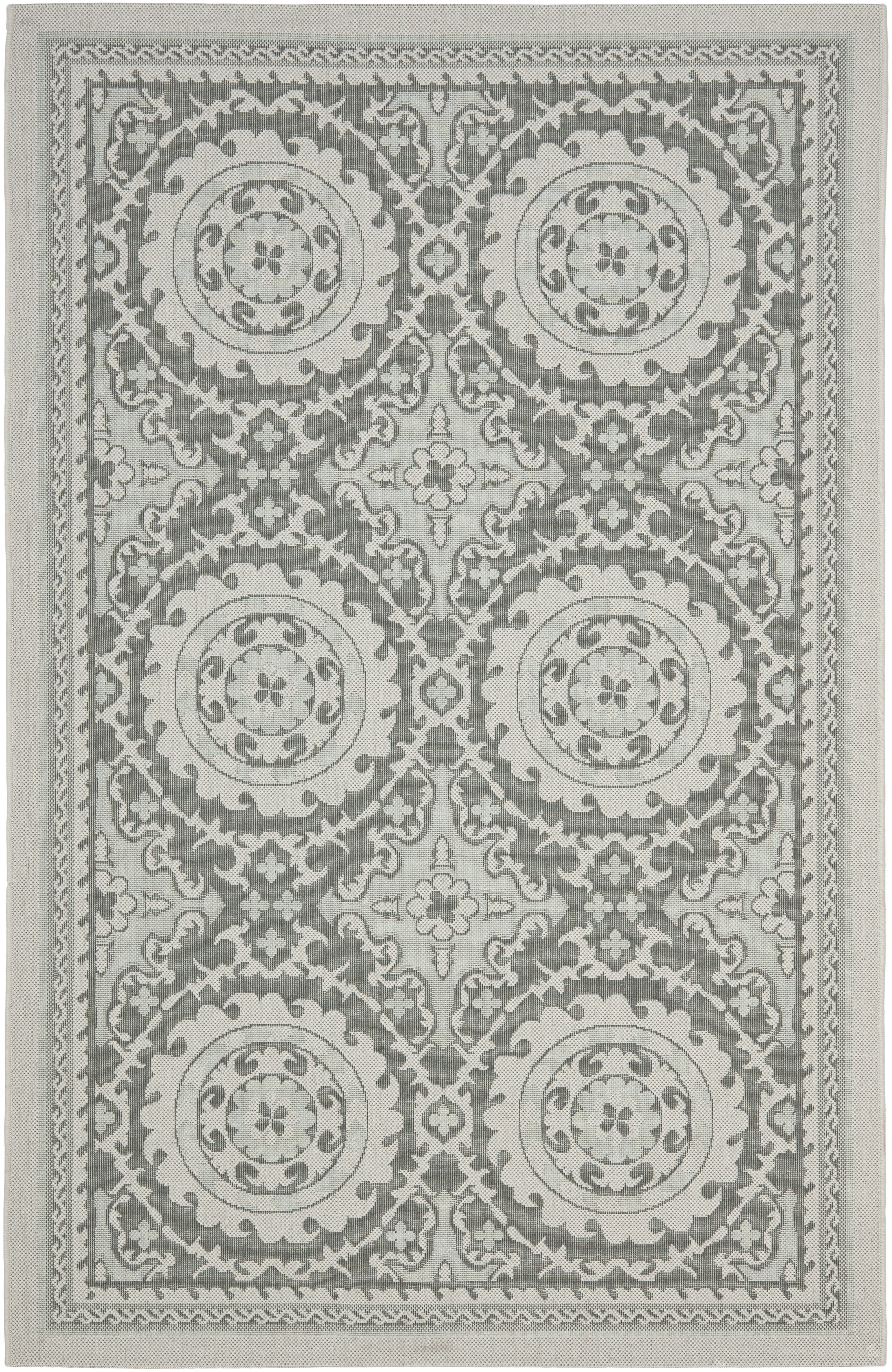 SAFAVIEH Courtyard Abel Geometric Indoor/Outdoor Area Rug, Light Grey/Anthracite, 8' x 11'