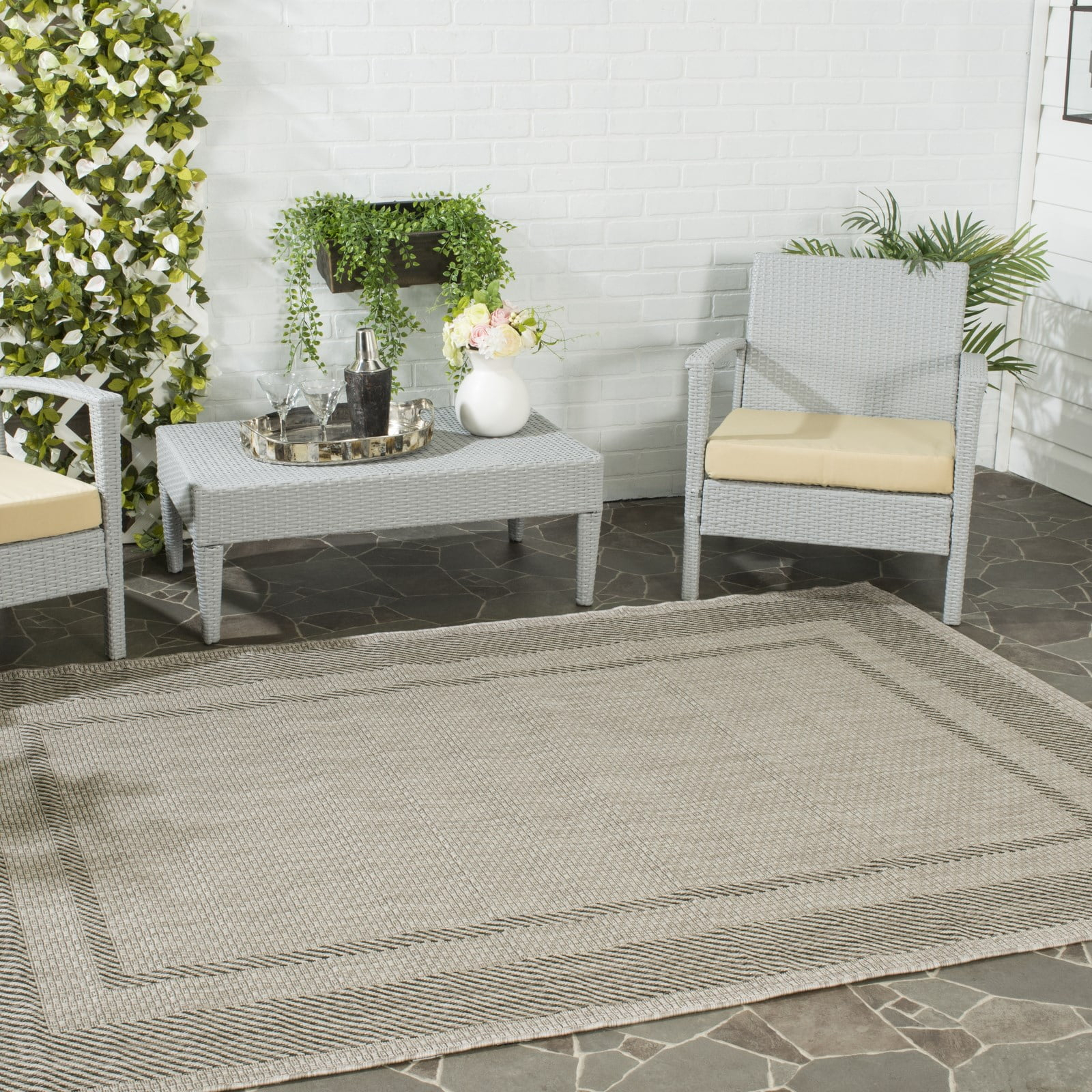 Courtyard CY8477 Power Loomed Indoor/Outdoor Area Rug - Beige/Black - 6'7"x6'7" - Safavieh.