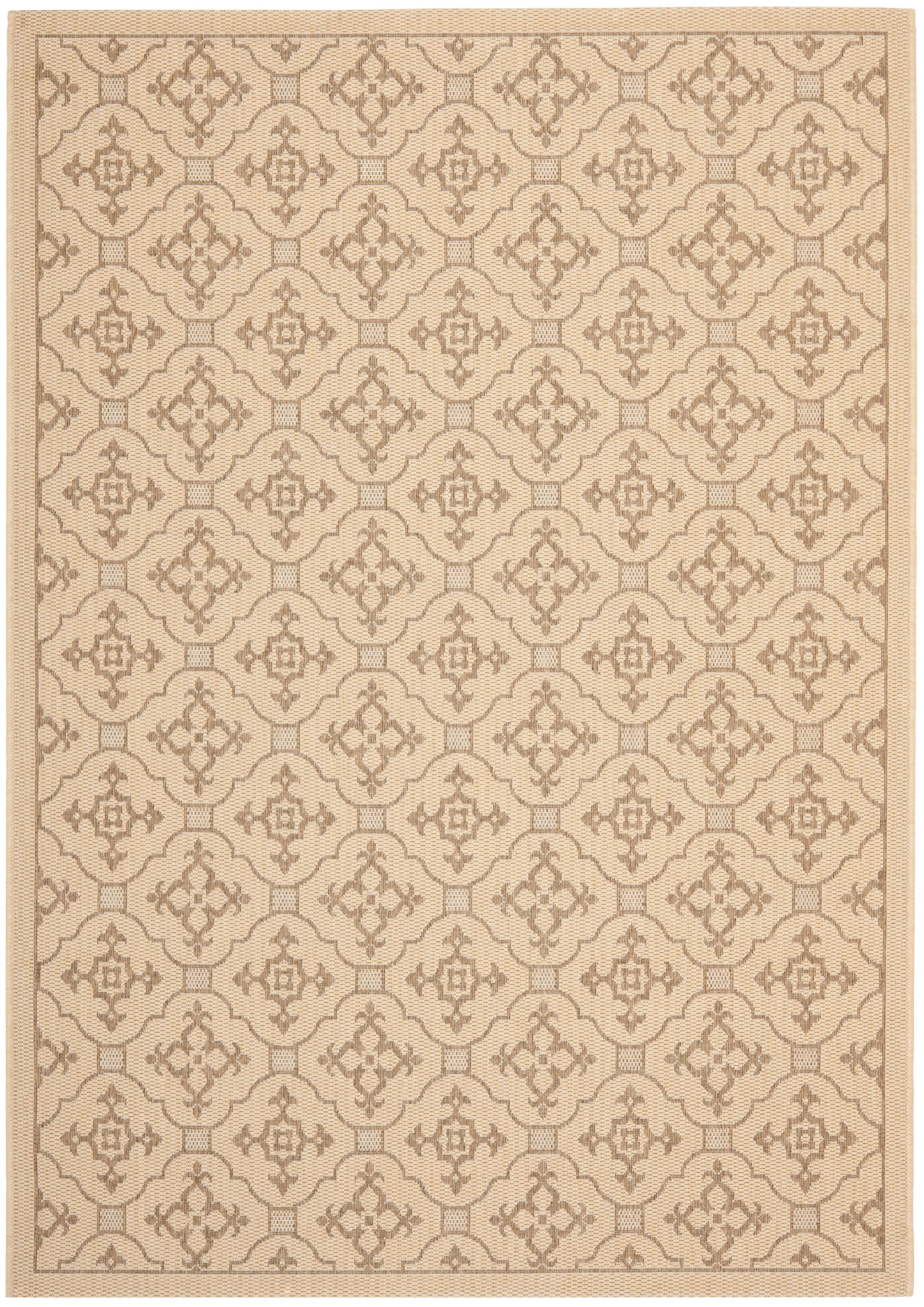 SAFAVIEH Courtyard Alastar Geometric Indoor/Outdoor Area Rug, Creme/Brown, 5'3" x 7'7"