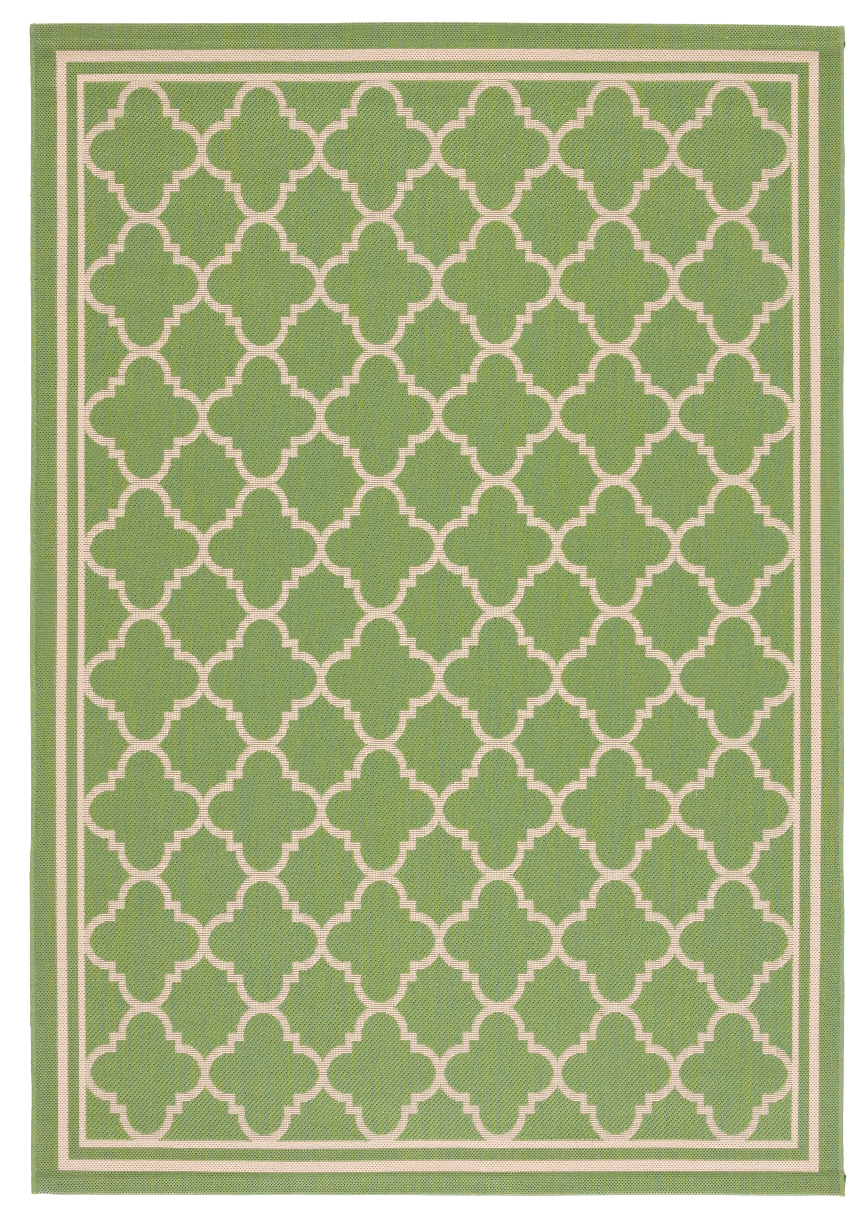 SAFAVIEH Courtyard Alina Geometric Quatrefoil Indoor/Outdoor Area Rug, Green/Beige, 6'7" x 9'6"