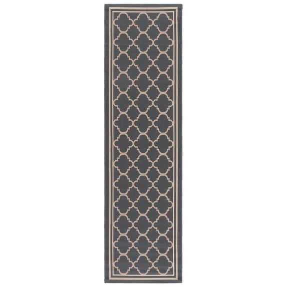 SAFAVIEH Courtyard Alina Geometric Quatrefoil Indoor/Outdoor Runner Rug, Anthracite/Beige, 2'3" x 12'