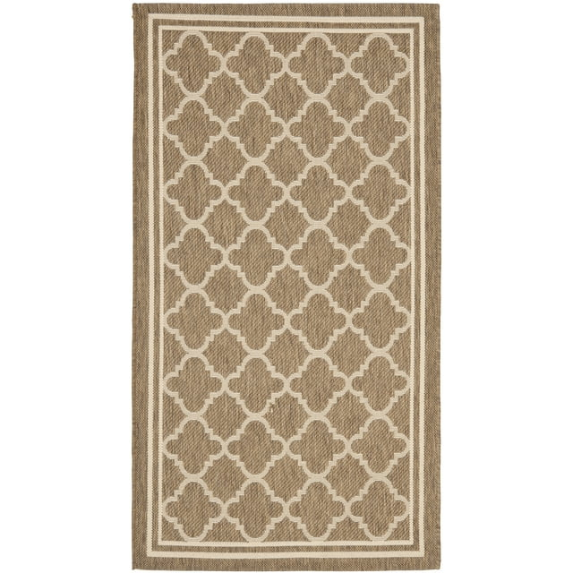 SAFAVIEH Courtyard Alina Geometric Quatrefoil Indoor/Outdoor Area Rug, Brown/Bone, 2'7" x 5'