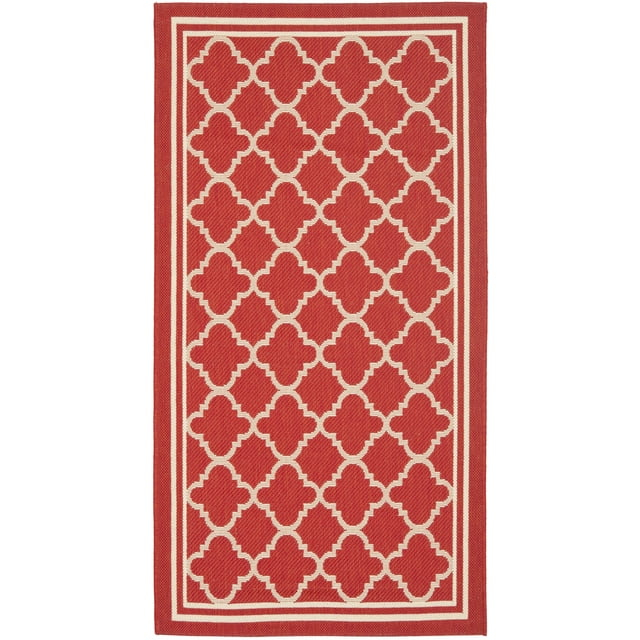 SAFAVIEH Courtyard Alina Geometric Quatrefoil Indoor/Outdoor Area Rug, Red/Bone, 2'7" x 5'